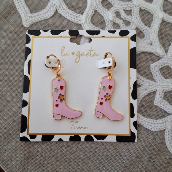 LU Gaeta Jewelry - 💥SALE💥LU Gaeta, Pink & Gold Decorated Cowgirl Boot Earrings NEW